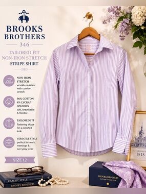 Brooks Brothers 346 Tailored Fit Non-Iron Stripe Button-Down Shirt Size 12